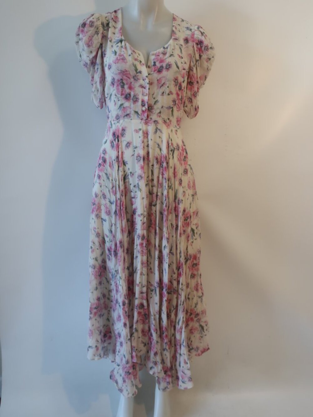 LoveShackFancy Coralie Pink Garden (Item-404) Pure Silk Floral Maxi Dress 0